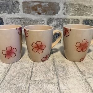 Lot of 3 Pier 1 imports ceramic mugs pink floral